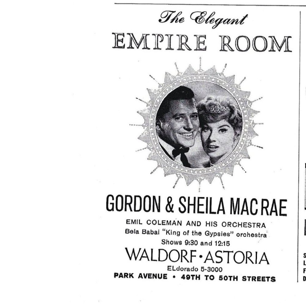 Waldorf Astoria Elegant Empire Room Gordon Sheila MacRae 1960s Vintage Print Ad